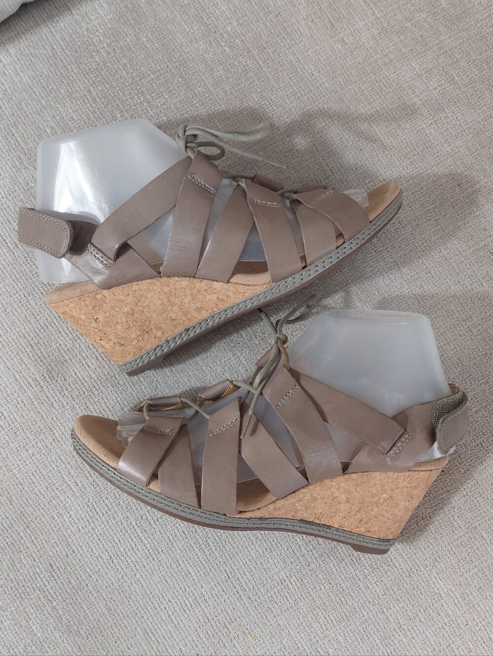 Clarks Taupe Lace-Up Wedge Sandals - Picture 1 of 13